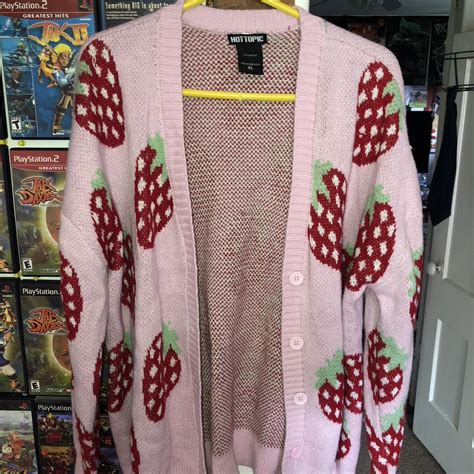 Hot Topic Pink Strawberry Cardigan Size Xl Super Depop