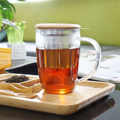 Modern Design Double Wall Glass Tea Mug With Stainless Steel Infuser