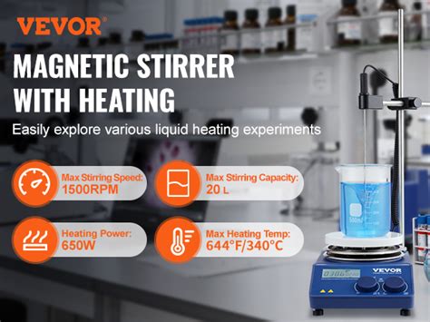 VEVOR Magnetic Stirrer Hot Plate Max 644F 340C Hot Plate Stirrer 1500 RPM 20L VEVOR AU