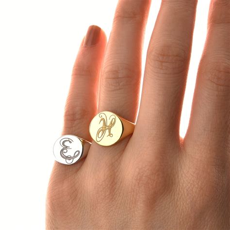 Cursive Initial Ring Signet Ring Initial Ring Engraved Etsy