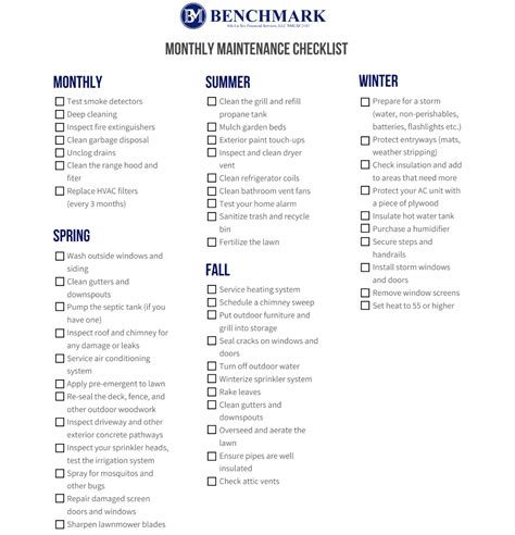 maintenance checklist - Benchmark