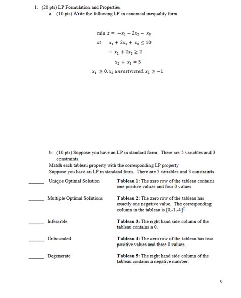 Solved 1 20 Pts Lp Formulation And Properties A 10 Pts