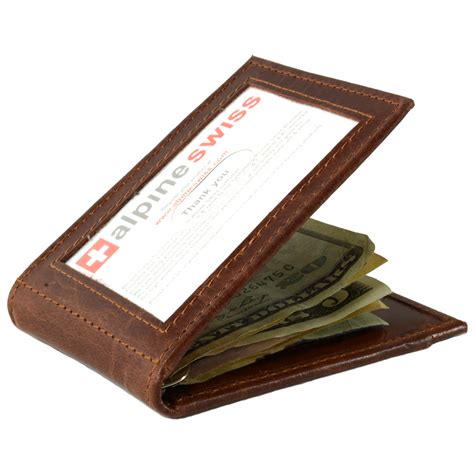 Alpine Swiss Mens Bifold Money Clip Spring Loaded Leather Id Front