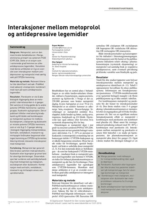 (PDF) Interactions between metoprolol and antidepressants