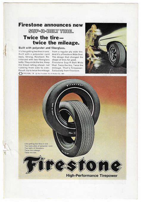 Original 1969 Full Page Magazine Advertisement For Firestone Sup R Belt Tires 7 X 10 Inches Free