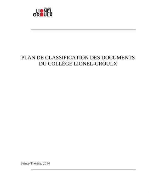 PDF Plan de classification des documents du collège Lionel Groulx