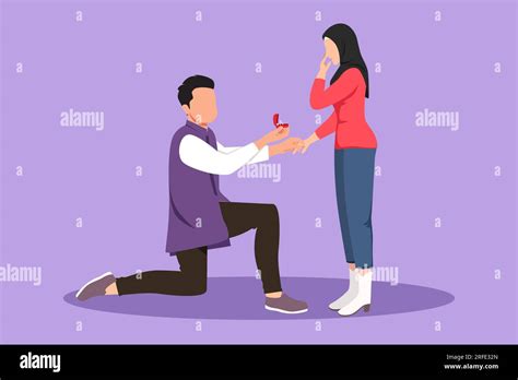 Cartoon Flat Style Drawing Arabian Man Kneeling Holding Engagement Ring