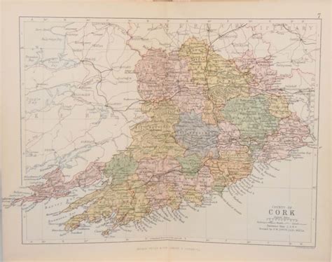 antique colour map   county  cork printed
