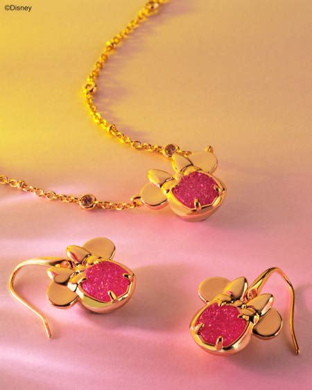Disney Kendra Scott Gold Minnie Mouse Short Pendant Necklace In Hot Pink Drusy Kendra Scott