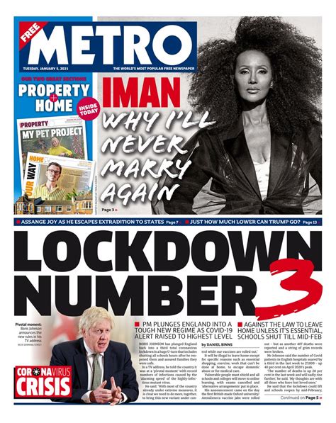 Metro Front Page 5th Of January 2021 Tomorrows Papers Today