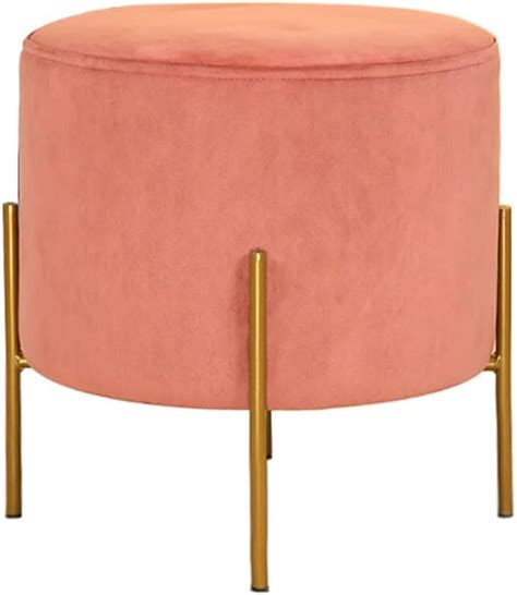 Jsmy Velvet Round Footstools Luxury Padded Stool 39cm Tall Ottoman