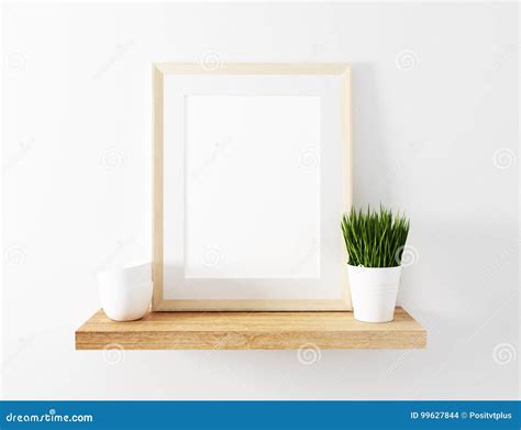 Blank Frame Mockup Floating Shelf Stock Illustration Illustration Of