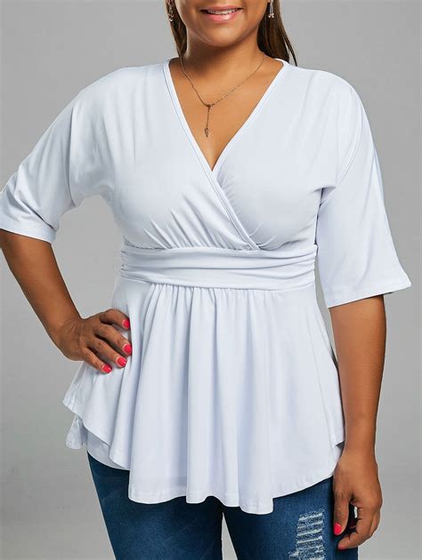 [41 Off] 2021 Plus Size V Neck Dressy Peplum T Shirt In White Dresslily