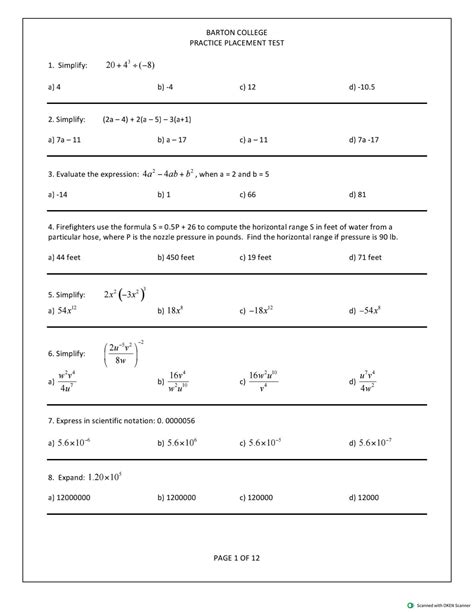 SOLUTION: Practice math placement test - Studypool