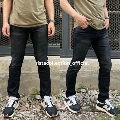 Jual Celana Jeans Stretch Skinny Slim Fit Pria Abu Sandwash Retro