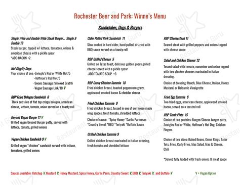 Menu at Rochester Beer and Park pub & bar, Rochester