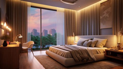 Interior Kamar Tidur Malam Hari Kontemporer Diterangi Oleh Rendering D