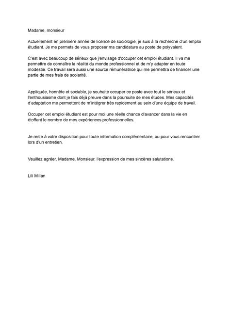 Lettre de motivation Madame monsieur Actuellement en première année