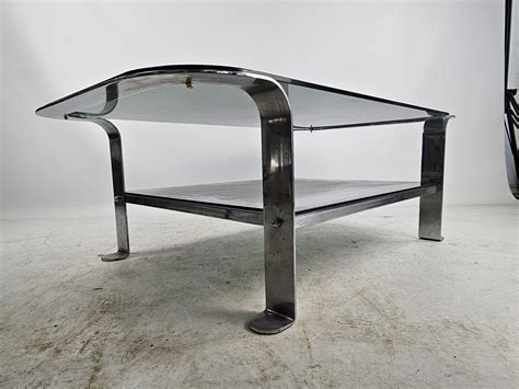 Coffee table smoked glass and chrome – Modern Artifacts