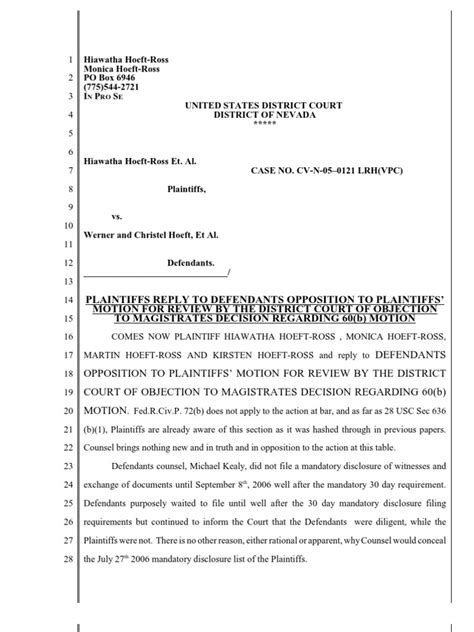 Plainitffs Reply Defendant S Opposition To Motion For Review Of 60 B Motion Pdf Discovery