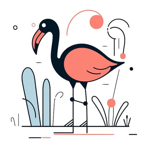 Ilustración de Flamingo Vector en estilo lineal plano sobre fondo