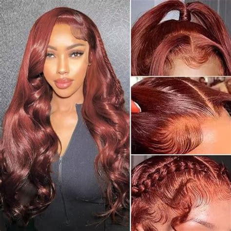 Xajwat Body Wave Reddish Brown Lace Front Wigs Human Hair