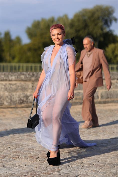 Florence Pugh Wore A See Through Periwinkle Gown To Valentino Haute