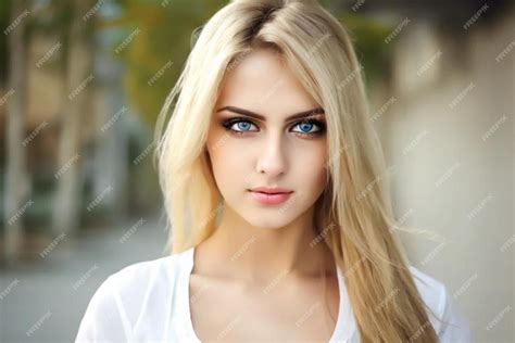 Premium Ai Image A Girl With Long Blonde Hair And Blue Eyes