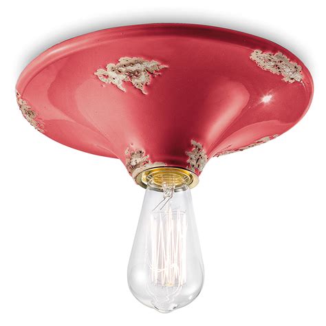 Plafoniera Vintage Tonda Grande Ceramica Rossa 1 Luce E27