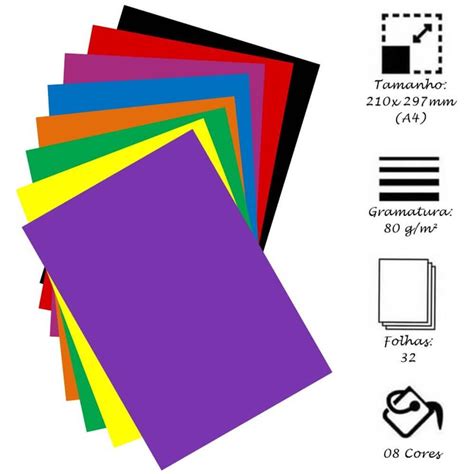 Papel Colorido Nome - Papel Criativo Colorido A4 Com 32 folhas 80g 8 Cores - Canson