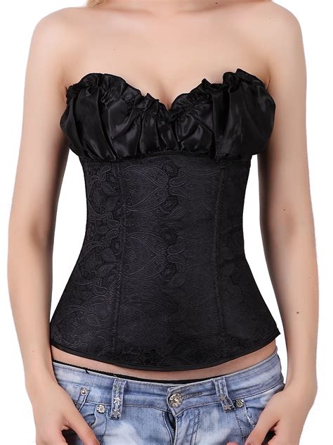 Lelinta Womens Floral Black Lace Trim Corset Overbust Waist Cincher Bustier Top Size S 6xl