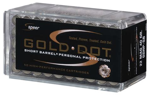 Speer Gold Dot Short Barrel Ammunition 22 Winchester Magnum Rimfire Wmr 40 Grain Hollow Point