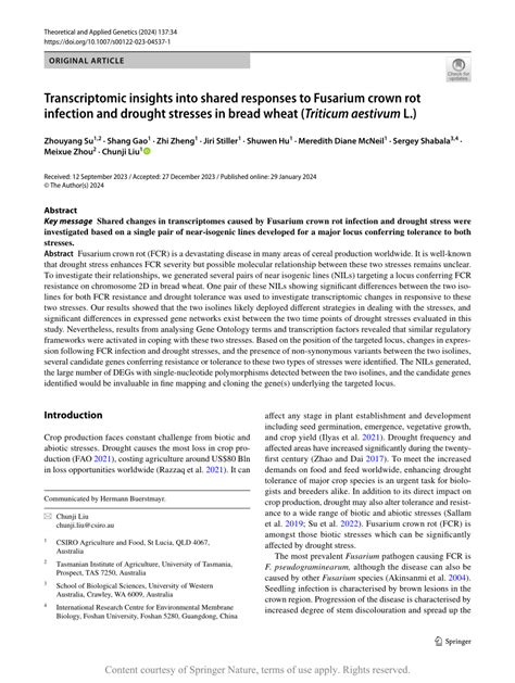 PDF Transcriptomic Insights Into Shared Responses To Fusarium Crown