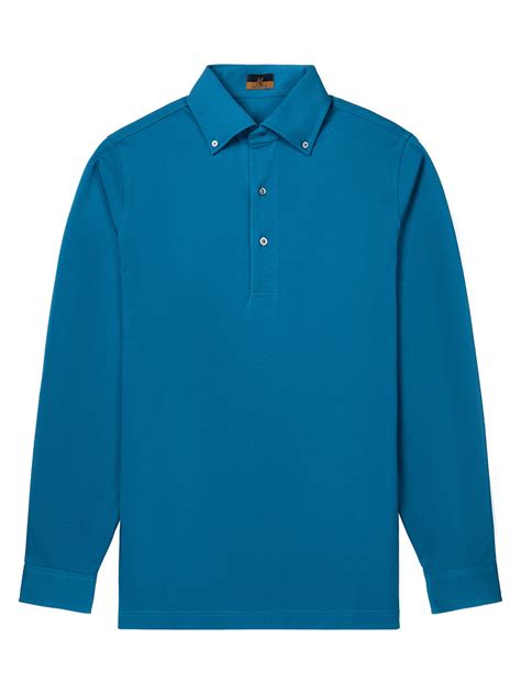 Long Sleeve Aquamarine Polo Shirt Davis Fit Slim Ascot Chang