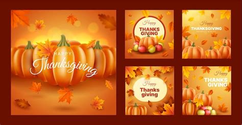 Thanksgiving Feier Instagram Posts Sammlung Kostenlose Vektor