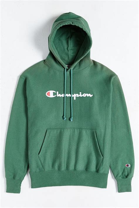 Lyst Champion Script Reverse Weave Hoodie Sweatshirt In Green For Men