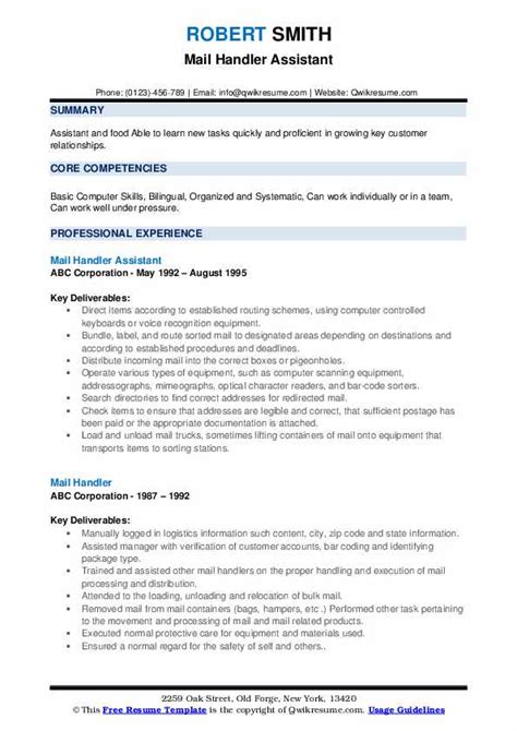 Mail Handler Resume Samples Qwikresume