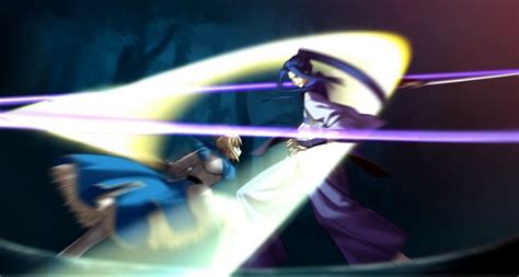 Two Anime Characters Fighting With Each Other In Front Of A Dark