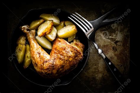 Roasted Chicken Leg With Potatoes Photo Background And Picture For Free