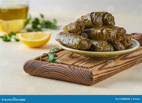 Stuffed Grape Leaves Rolls Dolma. Traditional Middetarean ,caucasian ...