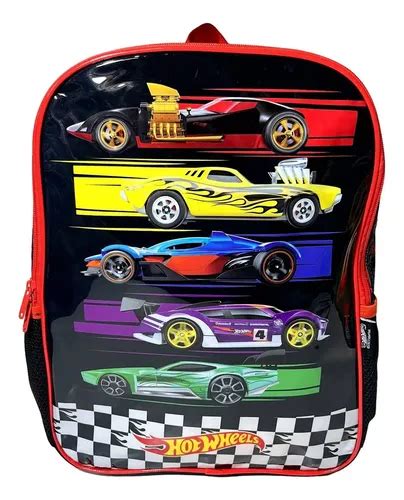 Mochila Escolar Infantil G De Costas Hot Wheels Estampa Carros Carrinhos Preto E Vermelho