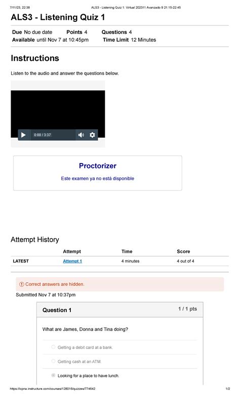 ALS3 Listening Quiz 1 Virtual 202311 Avanzado 9 21 15 22 45 7 11 23