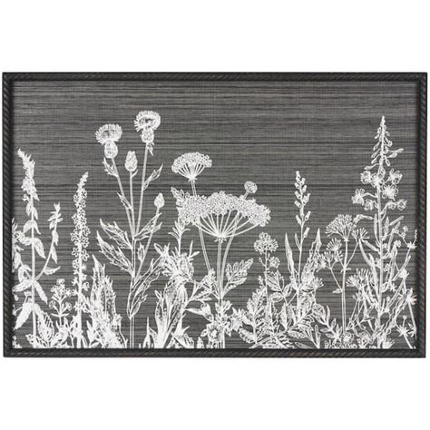 Litton Lane Wood Black Relief Floral Wall Art Decor With Gray Textured