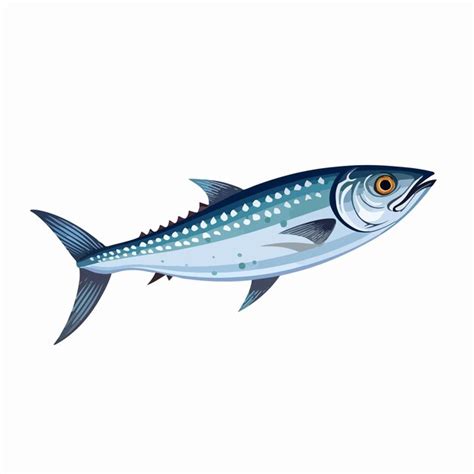 Mackerel Fish Line Vector Illustration Isolated On White Background