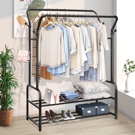 TSJUN Heavy Duty Clothes Garment Rack Double Rail Black Metal Clothing