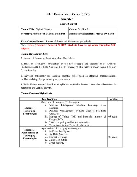 Digital Fluency Skill Enhancement Course SEC Semester I Course