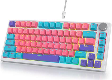 Fogruaden Wired Hot Swappable 75 Percent Mechanical Keyboard Red Switch TKL Pink Mechanical