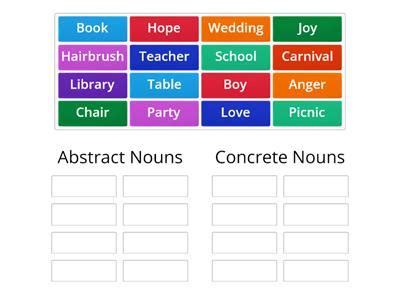 Concrete Nouns And Abstract Nouns Teaching Resources