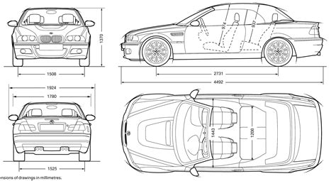 2007 BMW M3 E46 Convertible Cabriolet Blueprints Free Outlines