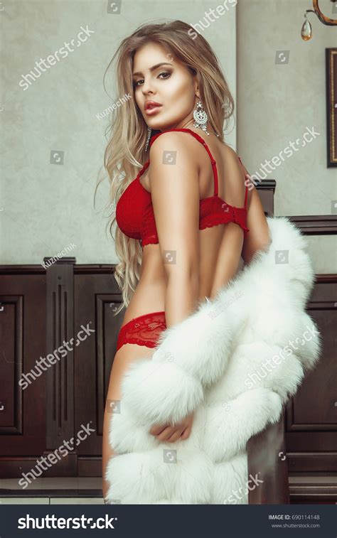 Sexy Beautiful Woman Lingerie White Fur Stock Photo 690114148 Shutterstock